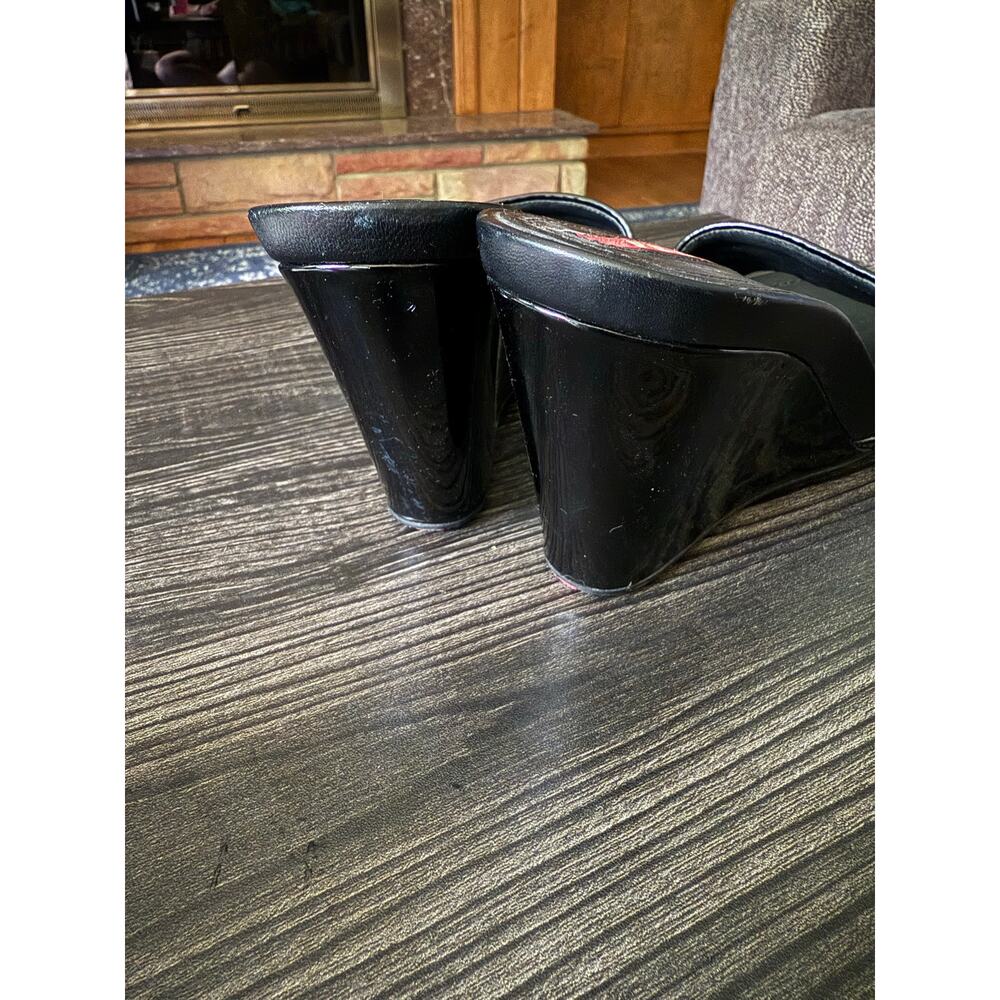 Vintage Prada Sport Patent Leather Black Wedge Y2K Heels Sz. 38.5 - Picture 2 of 8